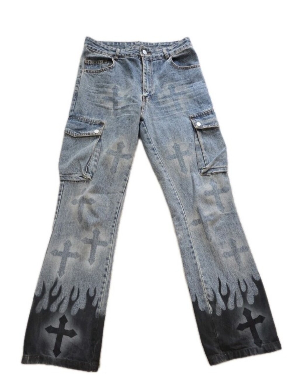 Aelfric Eden Flames & Crosses Jeans Size 29x30 Straight Leg